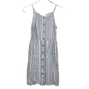 MIA CHICA Girls Sleeveless Summer Blue White Striped Button Down Dress Size L